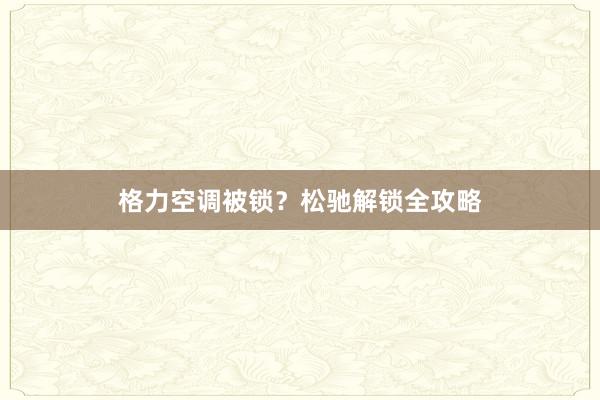 格力空调被锁？松驰解锁全攻略